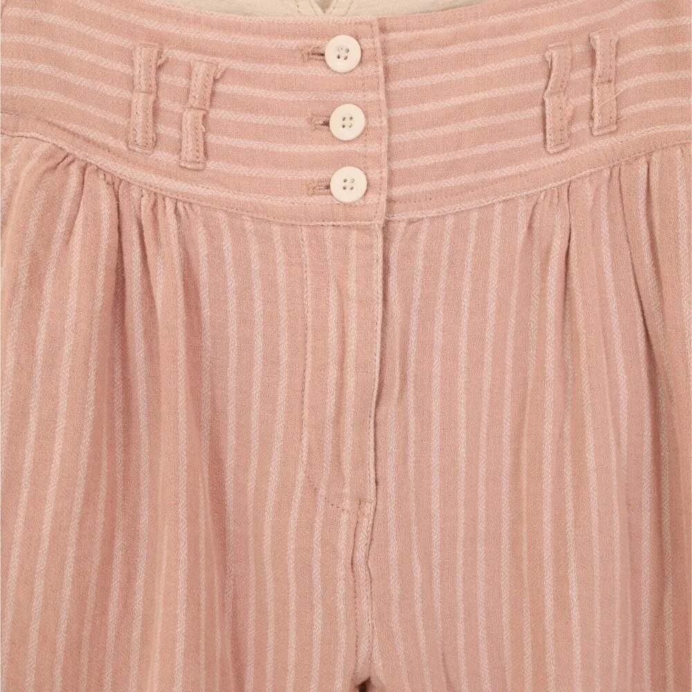 Free People High Waist Pants Size 4 Straight Leg Striped Pink Cotton EUC B98 - Picture 4 of 5